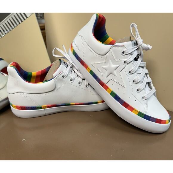 Mark Nason Shoes - Mark Nason Sneakers Womens 7.5 White Shoes Rainbow Trim Pride Colorful Unworn